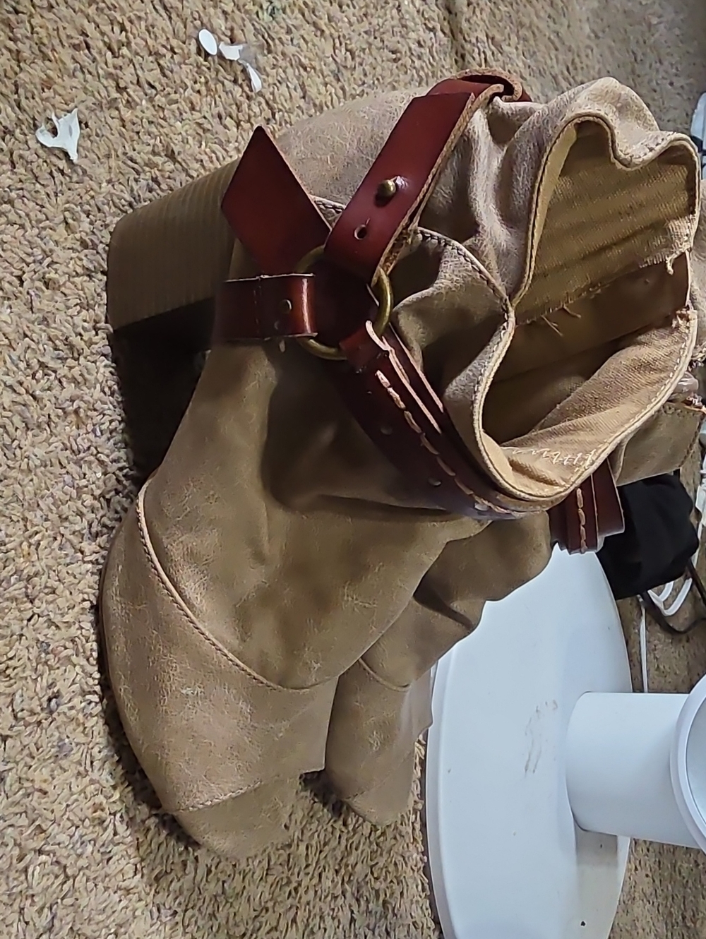 SO Tan Slouchy Heeled Boots with Brown Strap